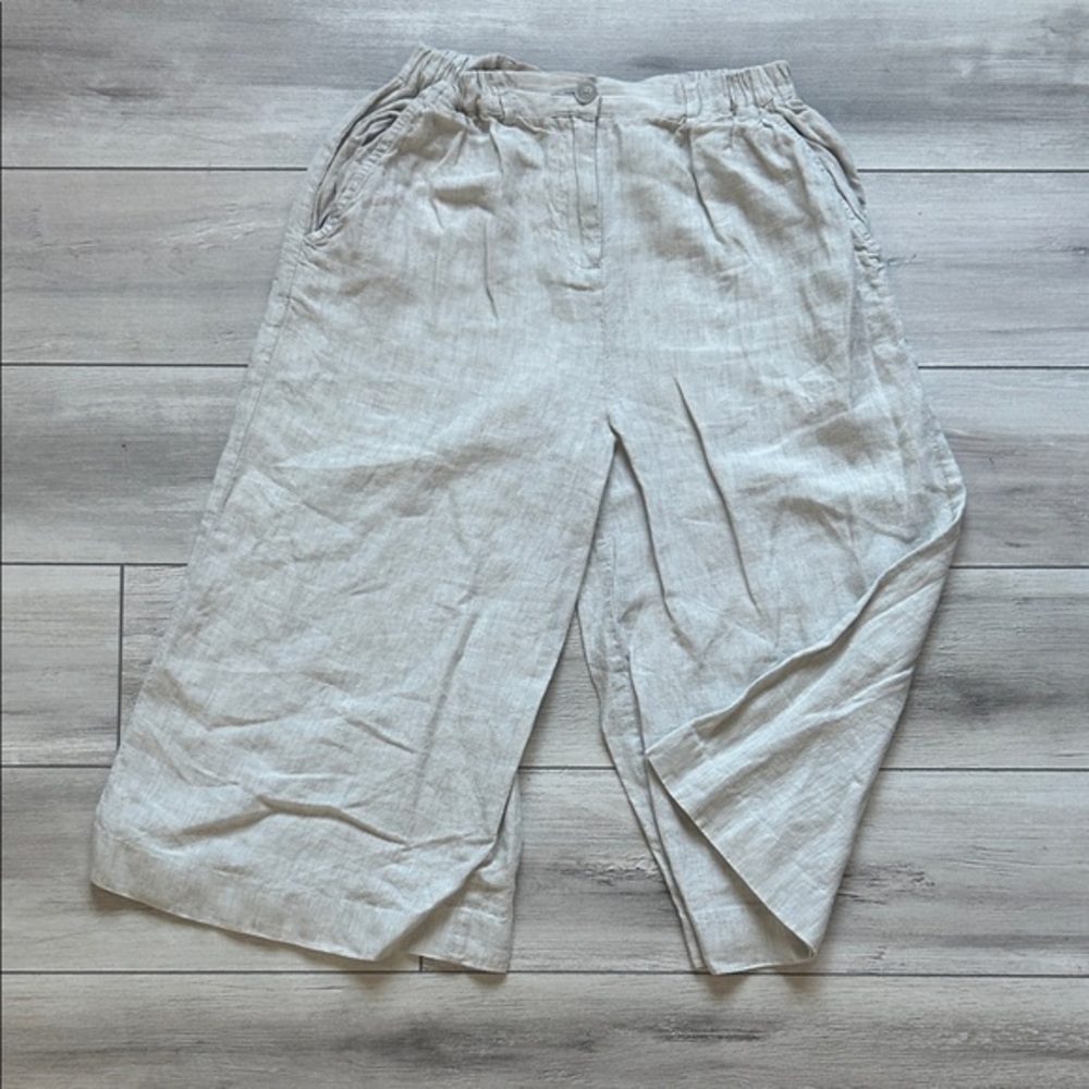 Poetry 100% linen oatmeal cropped wide leg pants size 4